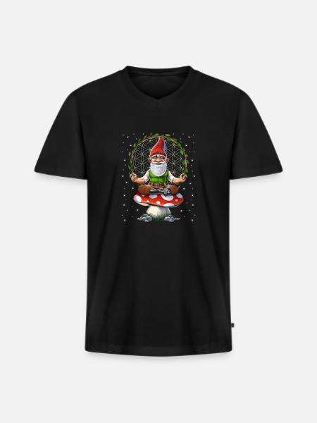 Gnome Mushroom Meditation - Men's Premium Organic T-shirt with V-neck - black