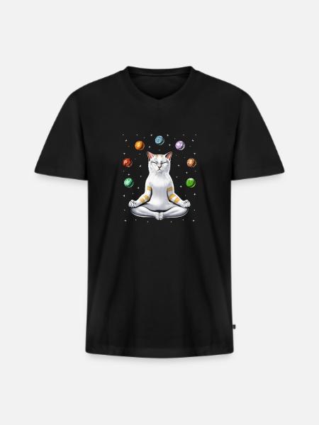 Cat Meditation Yoga - Men's Premium Organic T-shirt with V-neck - black
