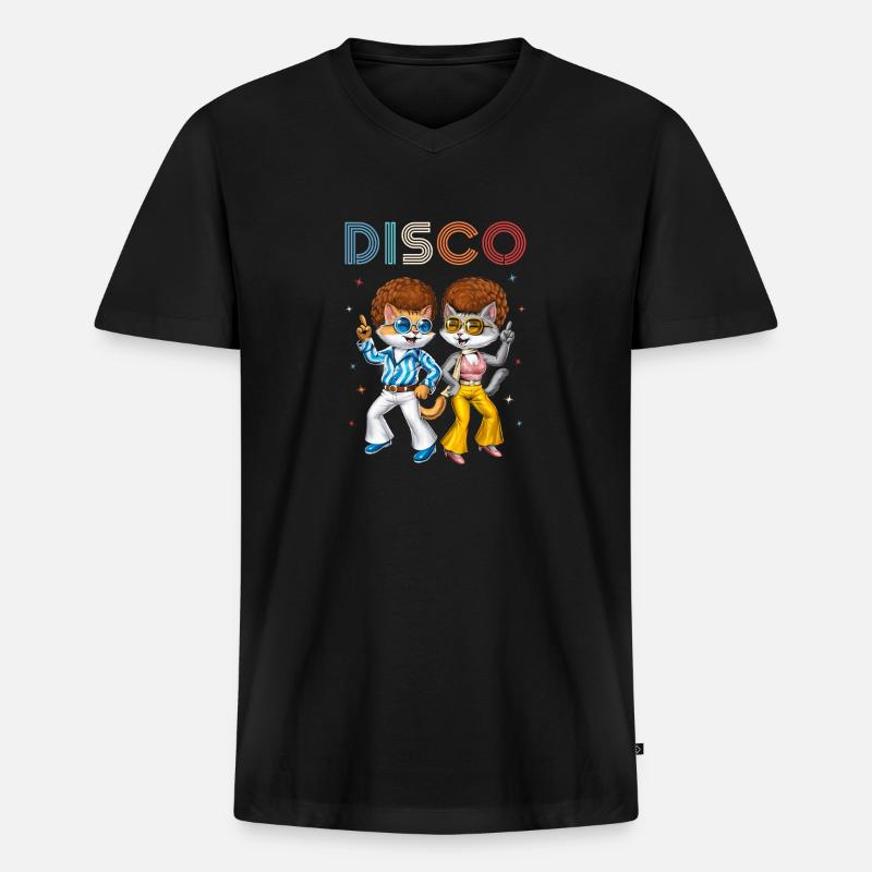 Chats disco - T-shirt encolure en V Premium bio Homme - noir
