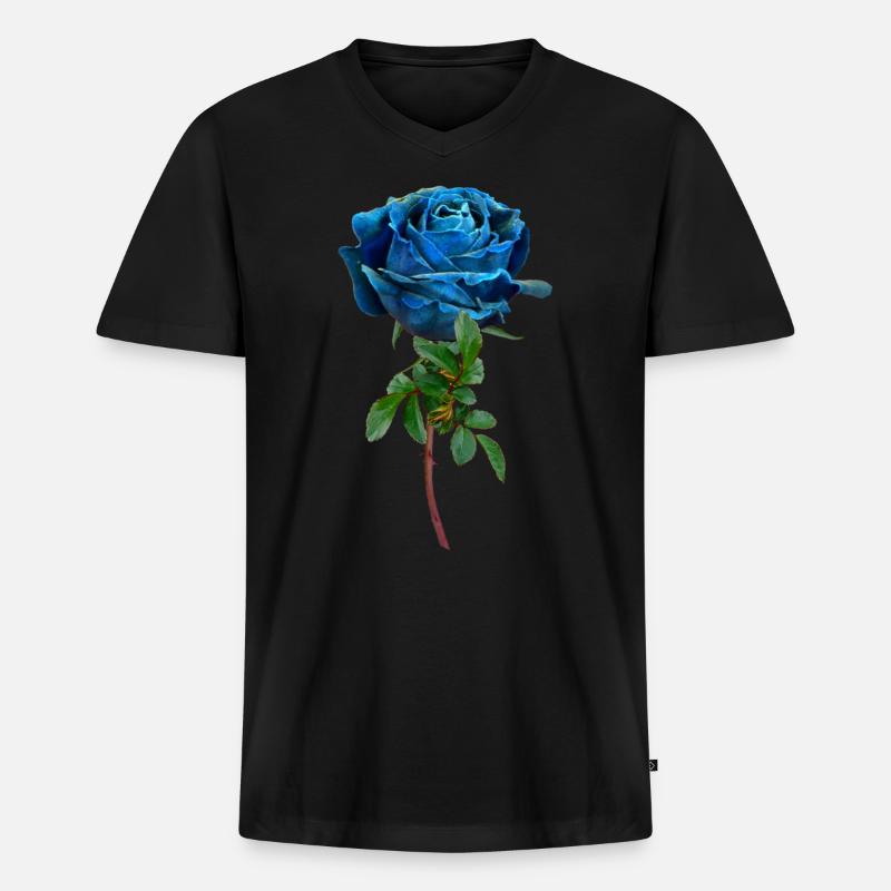 Blaue Rose - Männer Premium Bio T-Shirt mit V-Ausschnitt - Schwarz