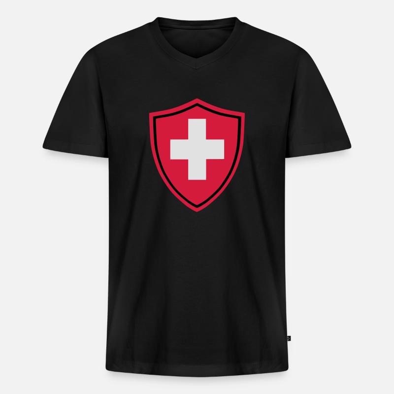 Schweiz Button - Männer Premium Bio T-Shirt mit V-Ausschnitt - Schwarz
