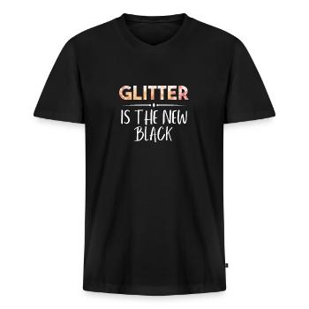 Glitter gave - Premium økologisk T-shirt med V-hals til mænd - sort - Foran - Nico (187cm)