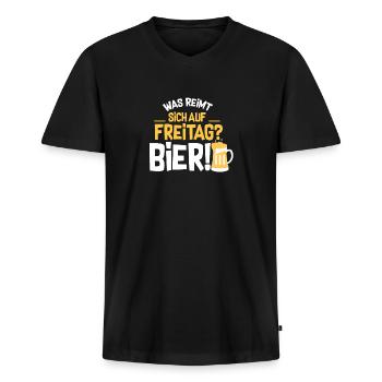 Was reimt sich auf Freitag? Bier! - Männer Premium Bio T-Shirt mit V-Ausschnitt - Schwarz - Vorne - Nico (187cm)