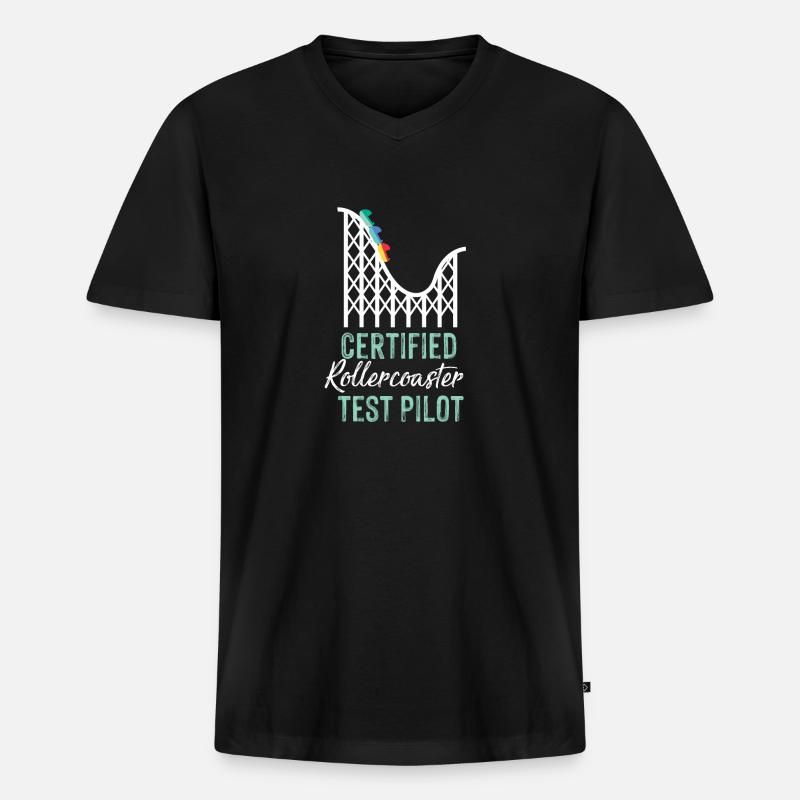 Certified Rollercoaster Test Pilot - Männer Premium Bio T-Shirt mit V-Ausschnitt - Schwarz