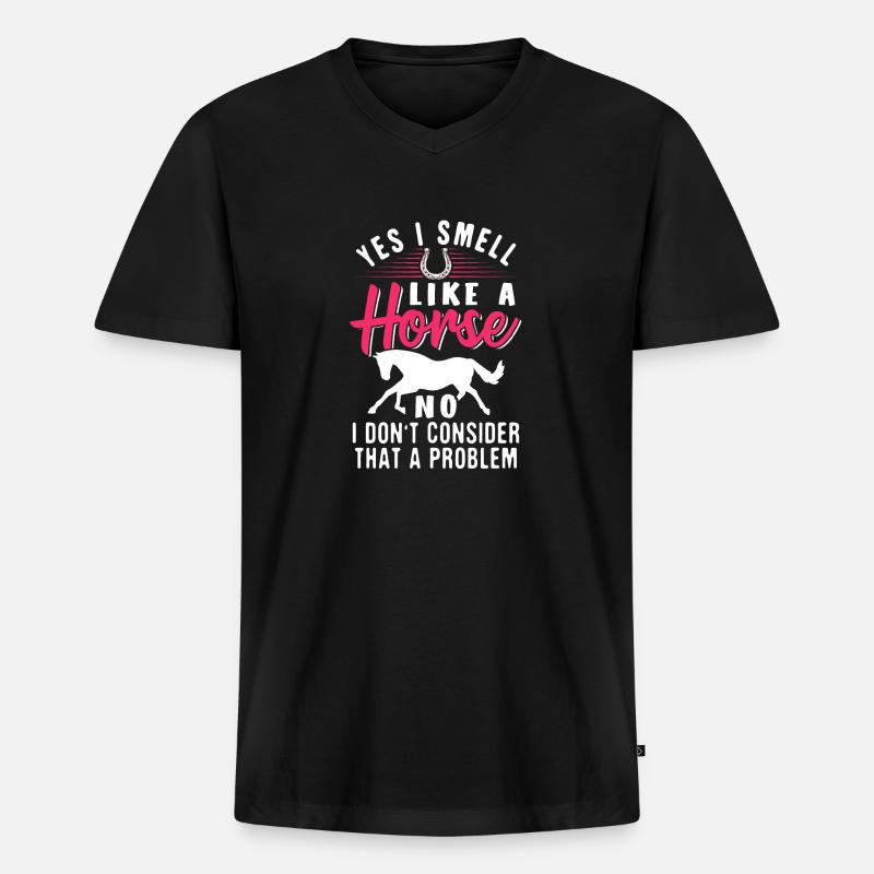 Rieche nach Pferd - Männer Premium Bio T-Shirt mit V-Ausschnitt - Schwarz