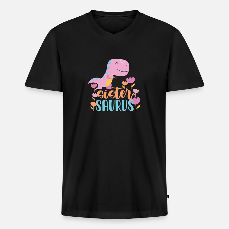 Schwester Saurus Geschenk für Mädchen - Männer Premium Bio T-Shirt mit V-Ausschnitt - Schwarz