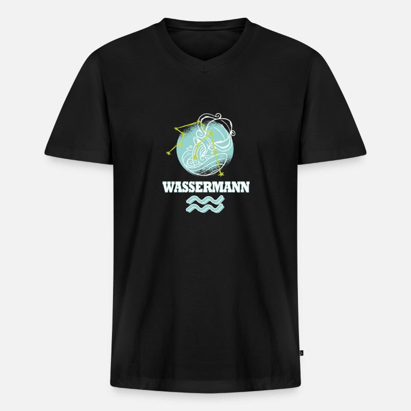 Sternzeichen Wassermann mit Sternenbild - Männer Premium Bio T-Shirt mit V-Ausschnitt - Schwarz