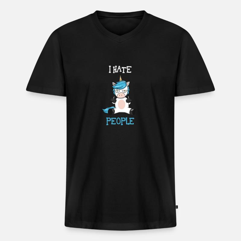 I hate people - Männer Premium Bio T-Shirt mit V-Ausschnitt - Schwarz
