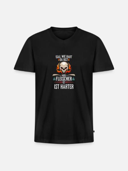 Fleischer Fleisch - Männer Premium Bio T-Shirt mit V-Ausschnitt - Schwarz
