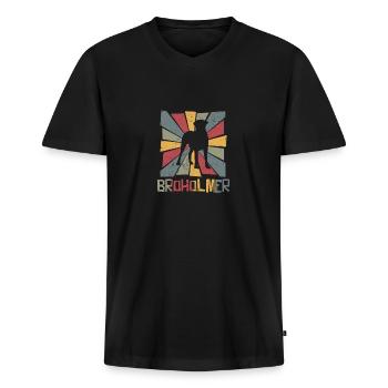Broholmer Vintage Retro - Premium økologisk T-shirt med V-hals til mænd - sort - Foran - Nico (187cm)