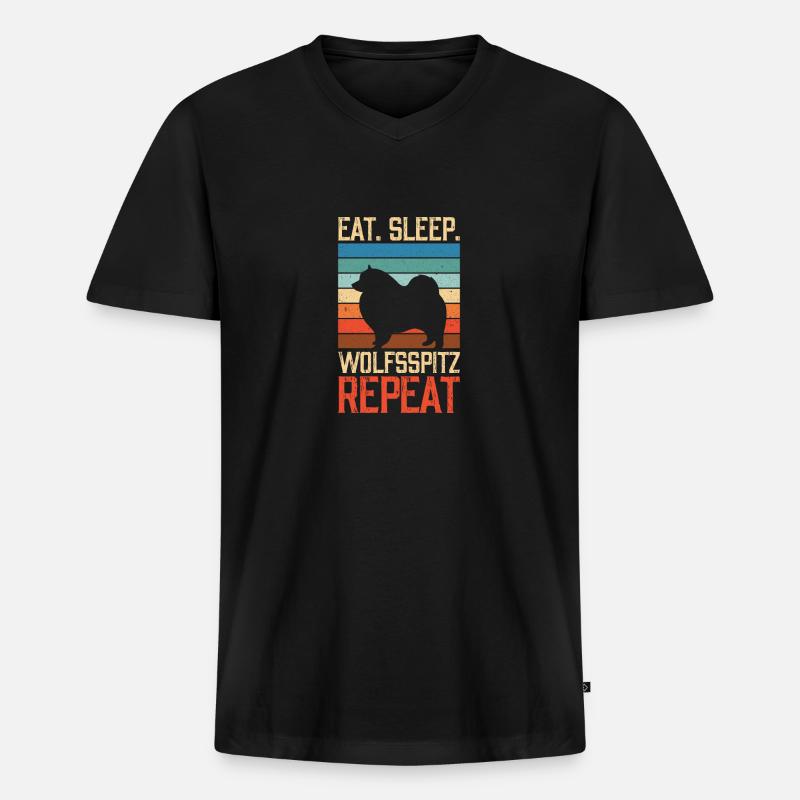Manger dormir Wolfsspitz Répéter - T-shirt encolure en V Premium bio Homme - noir