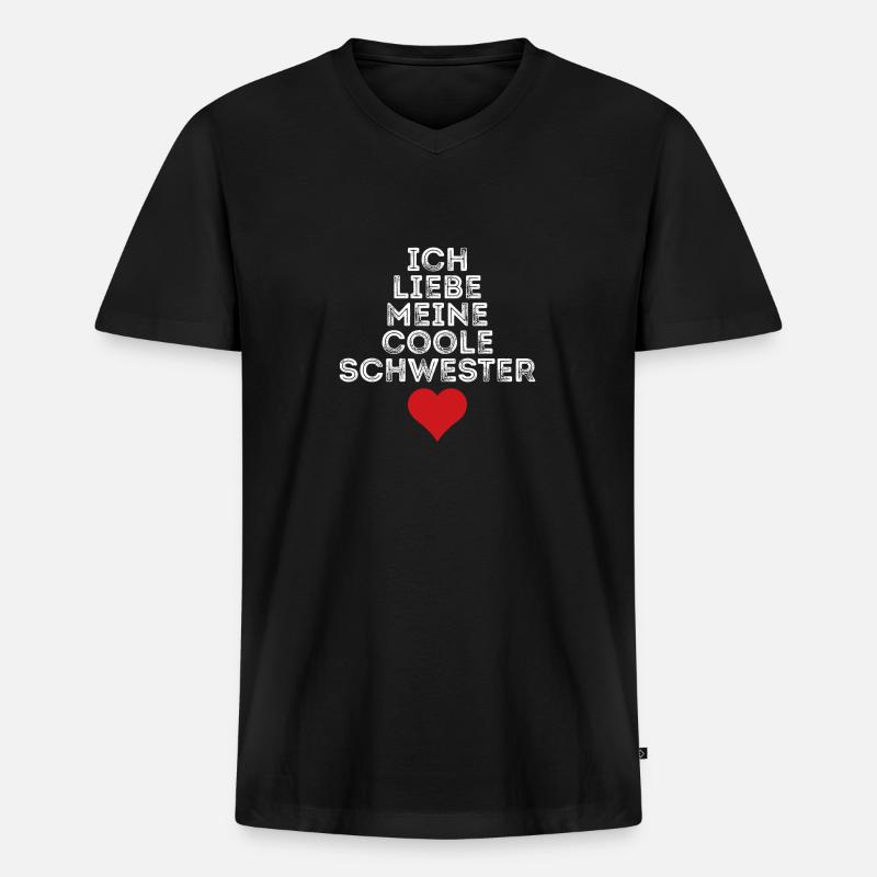 Ich liebe meine coole Schwester - Männer Premium Bio T-Shirt mit V-Ausschnitt - Schwarz