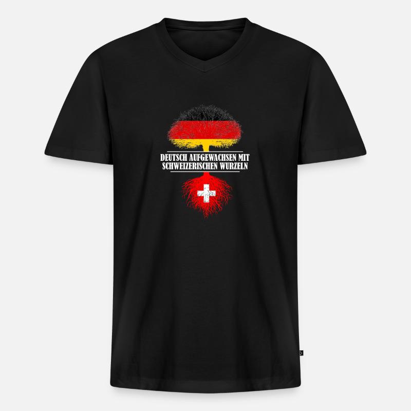 Deutsch mit schweizerischen Wurzeln - Männer Premium Bio T-Shirt mit V-Ausschnitt - Schwarz
