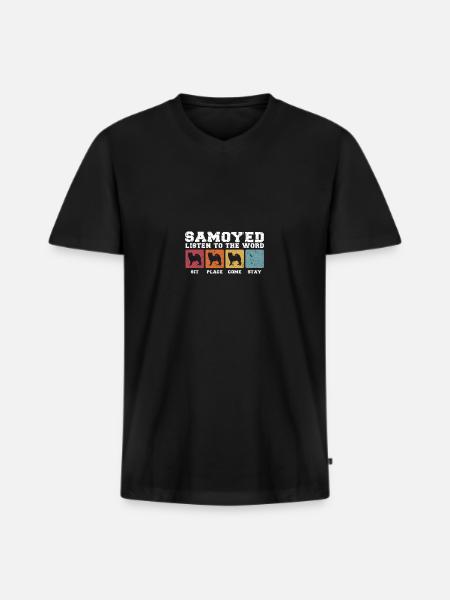 Samoyède écoute la parole - T-shirt encolure en V Premium bio Homme - noir