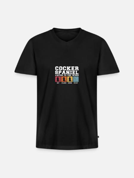 Cocker Spaniels écoutez le mot - T-shirt encolure en V Premium bio Homme - noir