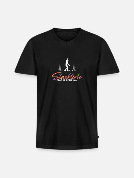 Slackline fear is optional - Men's Premium Organic T-shirt with V-neck - black