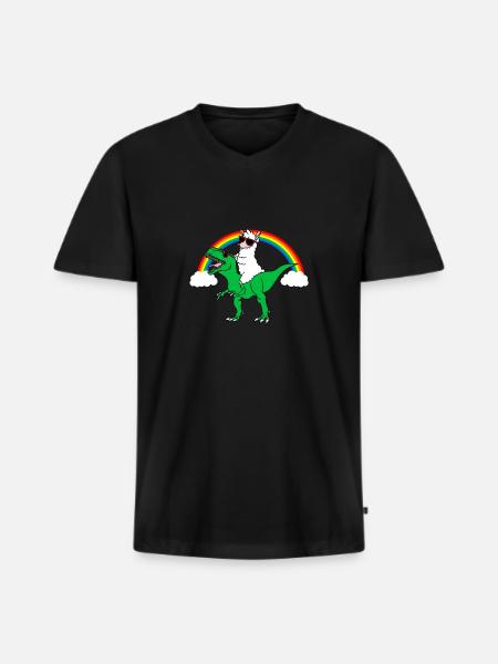 trex and llama gift - Men's Premium Organic T-shirt with V-neck - black