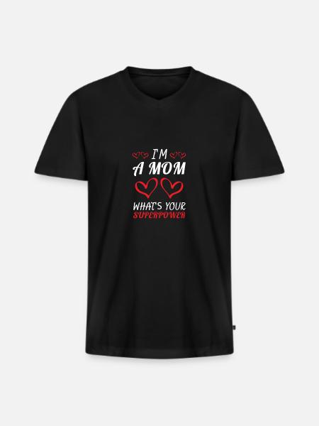 Mom Superpower - Mutter - Shirt - Männer Premium Bio T-Shirt mit V-Ausschnitt - Schwarz