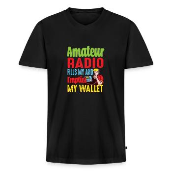 Amateur Empties My Wallet Ham Radio - Men's Premium Organic T-shirt with V-neck - black - Front - Nico (187cm)