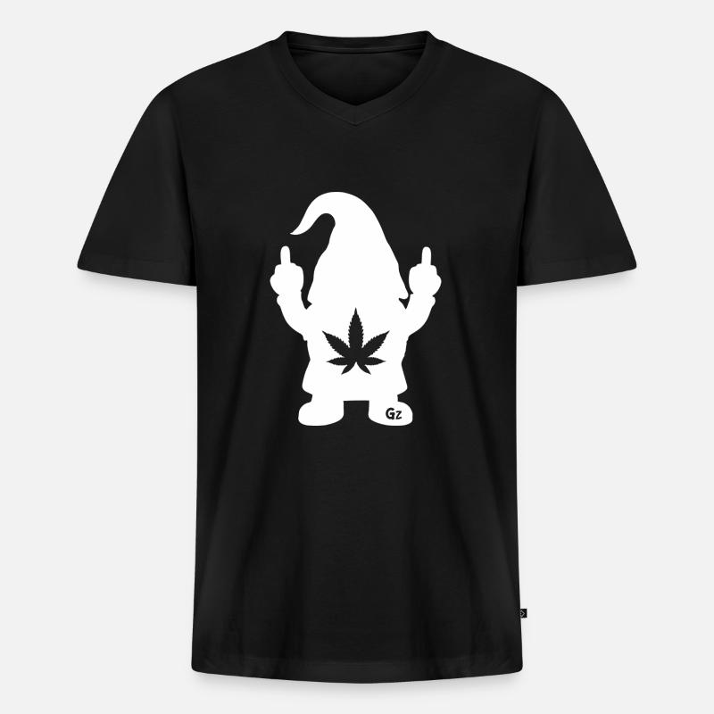 Frecher Zwerg mit Hanfblatt - Männer Premium Bio T-Shirt mit V-Ausschnitt - Schwarz