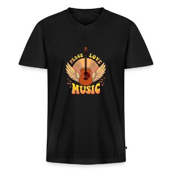 Süßes Peace Love Music Hippie Hipster Festival - Männer Premium Bio T-Shirt mit V-Ausschnitt - Schwarz - Vorne - Nico (187cm)