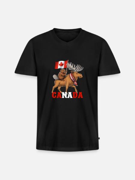 Canada Beaver Riding Moose FULL - Men's Premium Organic T-shirt with V-neck - black
