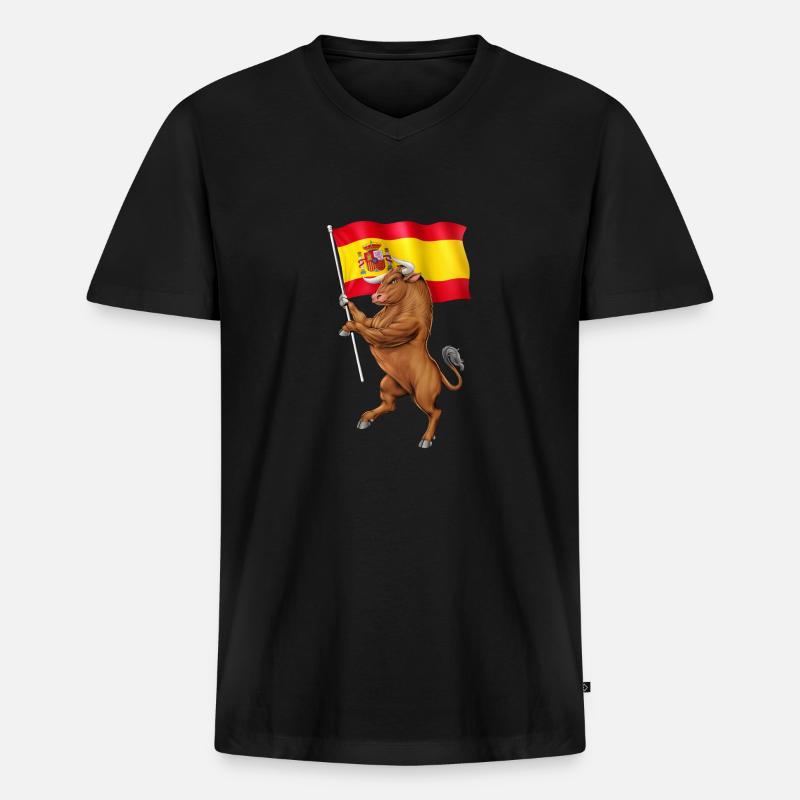 Spanischer Stier - Männer Premium Bio T-Shirt mit V-Ausschnitt - Schwarz