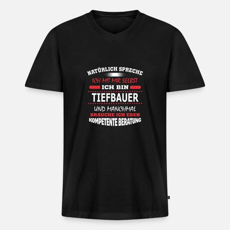 TIEFBAUER - Männer Premium Bio T-Shirt mit V-Ausschnitt - Schwarz