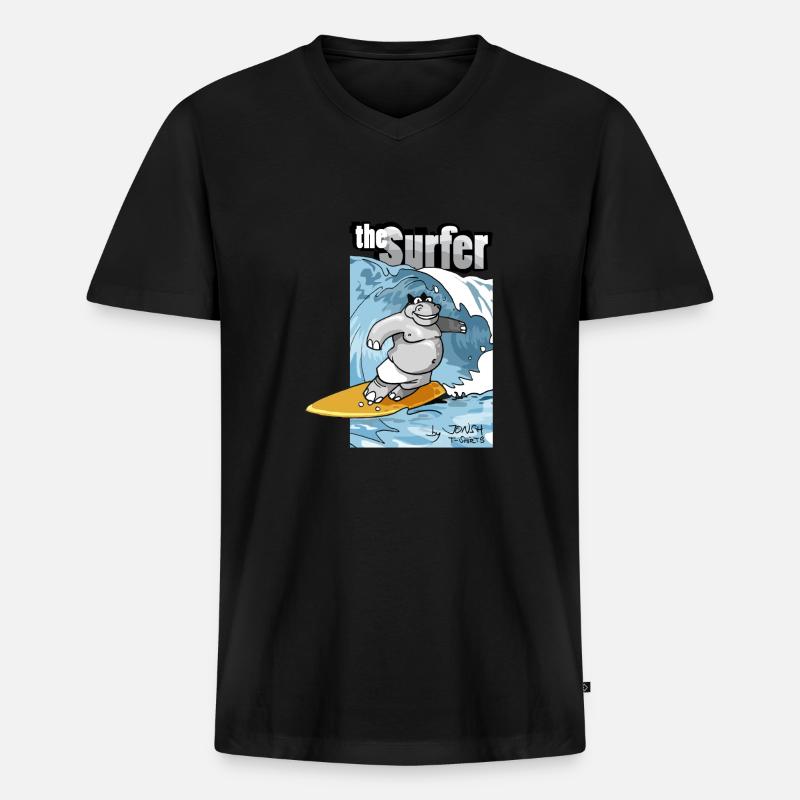 der Surfer - Männer Premium Bio T-Shirt mit V-Ausschnitt - Schwarz