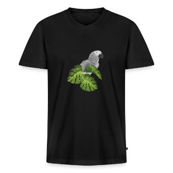 Graupapagei Papagei - Männer Premium Bio T-Shirt mit V-Ausschnitt - Schwarz - Vorne - Nico (187cm)
