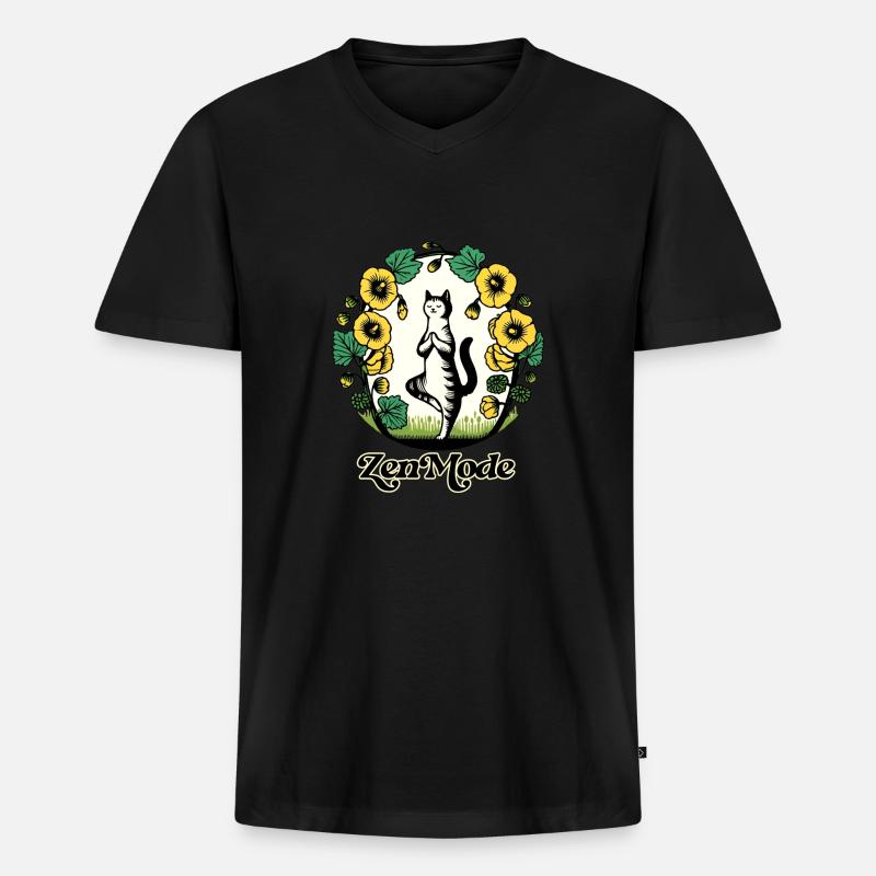 Zen-Modus Kätzchen Katze - Männer Premium Bio T-Shirt mit V-Ausschnitt - Schwarz
