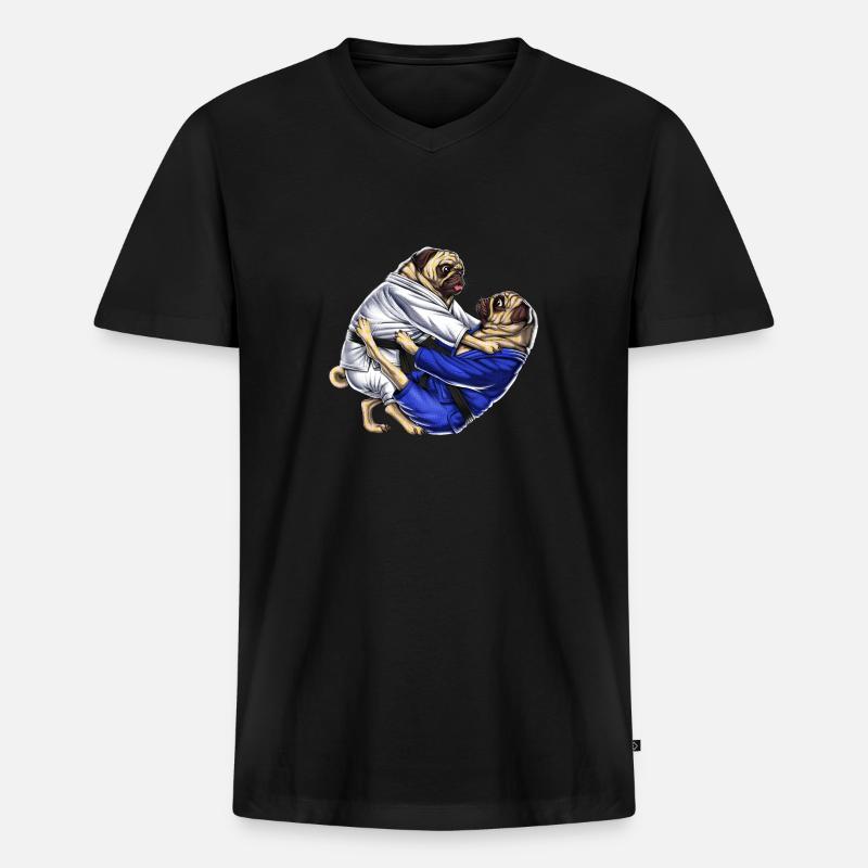 Jiu-Jitsu Möpse - Männer Premium Bio T-Shirt mit V-Ausschnitt - Schwarz