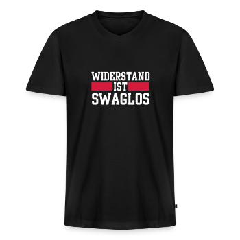 widerstand ist swaglos - Männer Premium Bio T-Shirt mit V-Ausschnitt - Schwarz - Vorne - Nico (187cm)