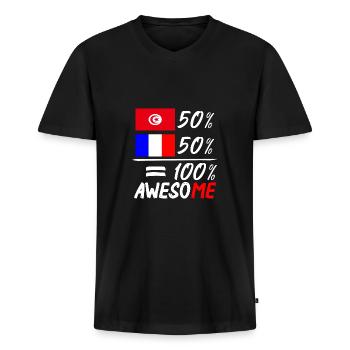 Moitié Français Moitié Tunisien - Männer Premium Bio T-Shirt mit V-Ausschnitt - Schwarz - Vorne - Nico (187cm)