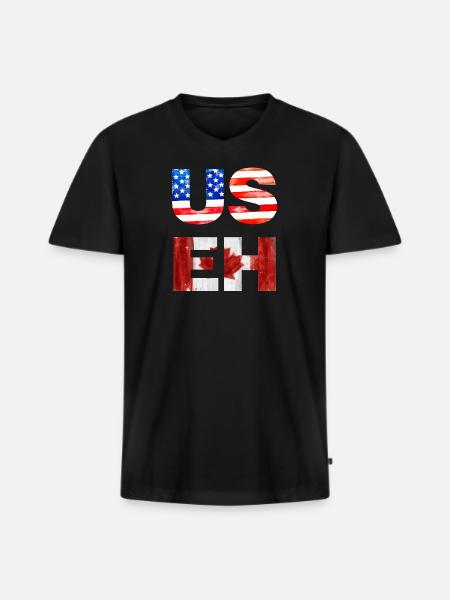US EH Drapeau canado-américain - T-shirt encolure en V Premium bio Homme - noir