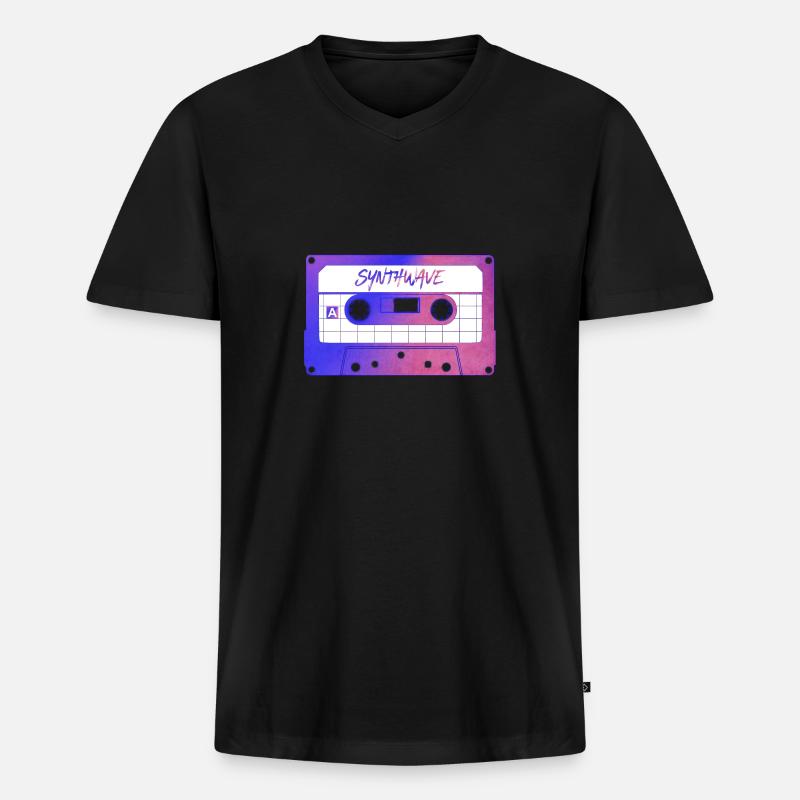 Retrowave Synthwave 80s Design - Männer Premium Bio T-Shirt mit V-Ausschnitt - Schwarz