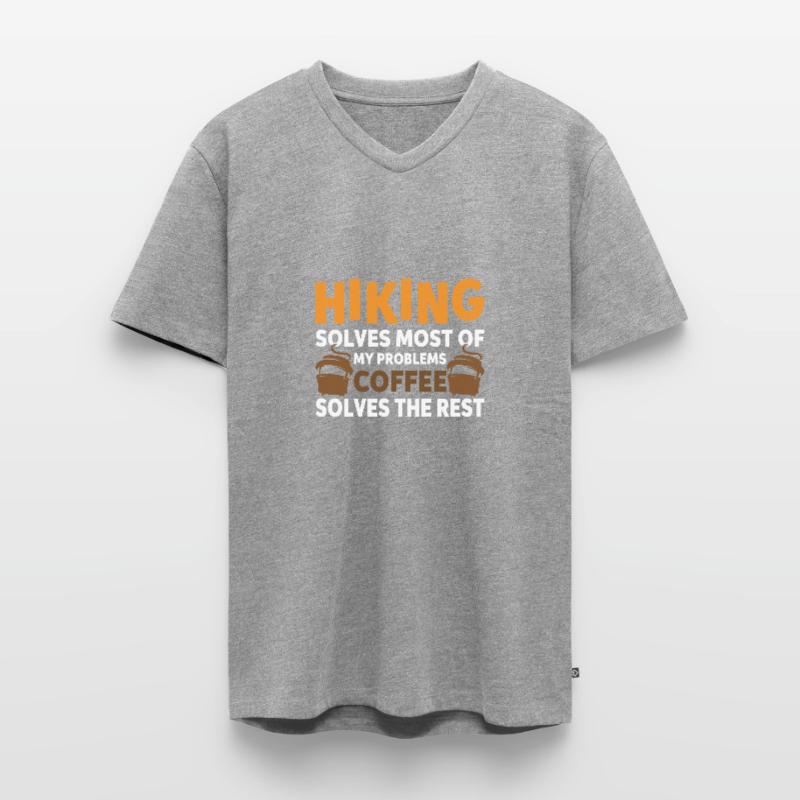 Hiking solves most problems that coffee solves Men's Premium Organic T-shirt with V-neck