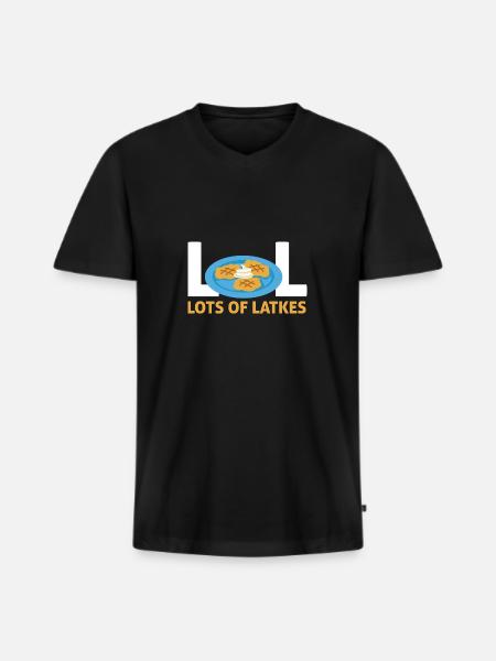 Jewish Happy Hanukkah Lot Of Latkes Costume - Men's Premium Organic T-shirt with V-neck - black