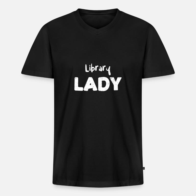 Library Lady - Teacher - Männer Premium Bio T-Shirt mit V-Ausschnitt - Schwarz