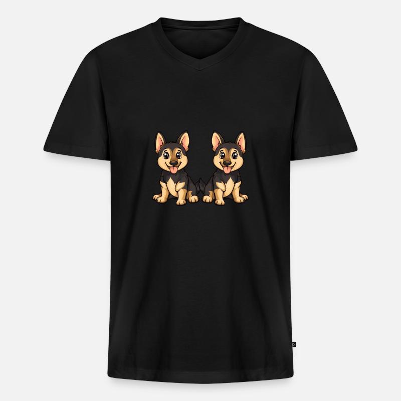 German Shepherd Hund Comic - Männer Premium Bio T-Shirt mit V-Ausschnitt - Schwarz
