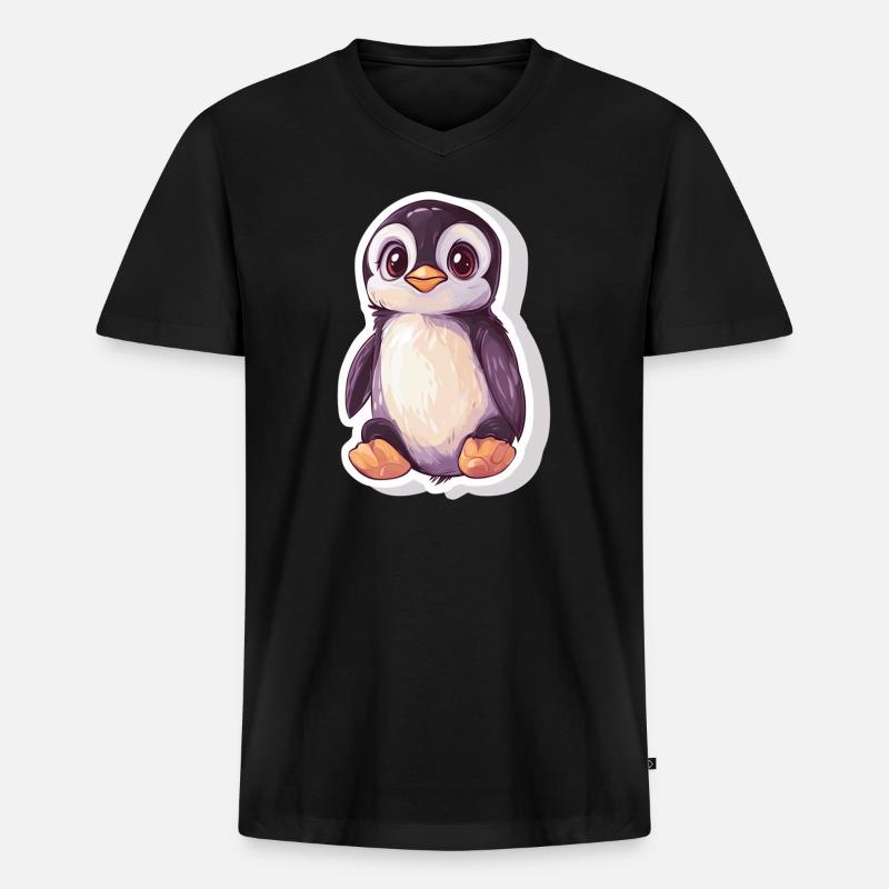 Pinguin - Männer Premium Bio T-Shirt mit V-Ausschnitt - Schwarz