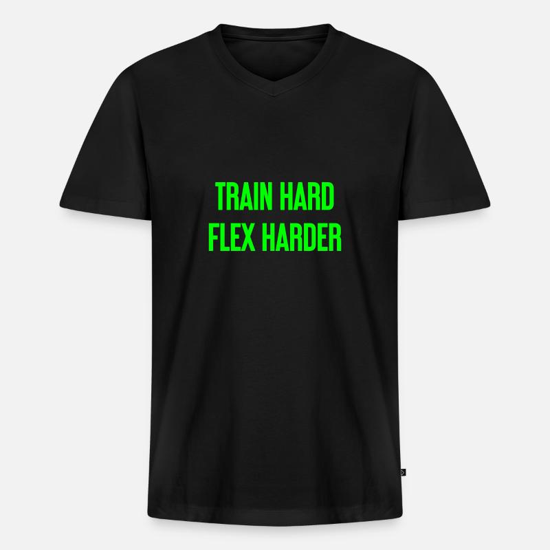 Train Hard Flex Harder - Männer Premium Bio T-Shirt mit V-Ausschnitt - Schwarz