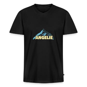 Nom de femme Angelie - T-shirt encolure en V Premium bio Homme - noir - Devant - Nico (187cm)