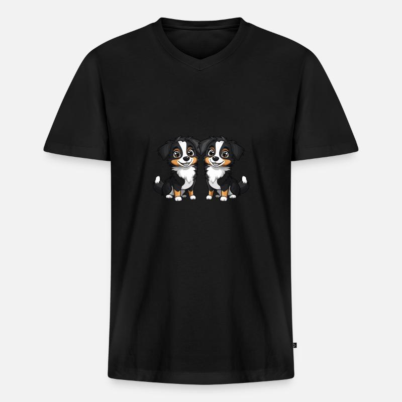 Australian Shepherd Hund Comic - Männer Premium Bio T-Shirt mit V-Ausschnitt - Schwarz