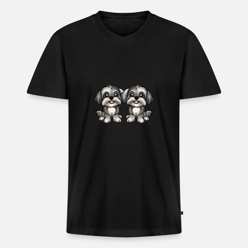 Havanese Hund Comic - Männer Premium Bio T-Shirt mit V-Ausschnitt - Schwarz