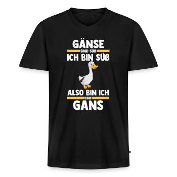 Gans Gänse - Männer Premium Bio T-Shirt mit V-Ausschnitt - Schwarz - Vorne - Nico (187cm)