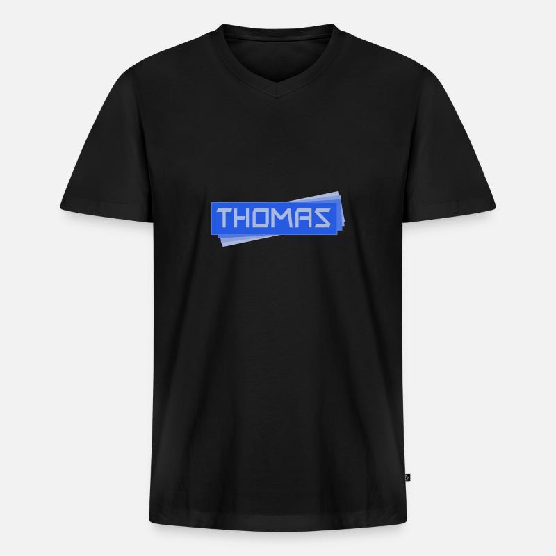 Namensschild Thomas - Männer Premium Bio T-Shirt mit V-Ausschnitt - Schwarz