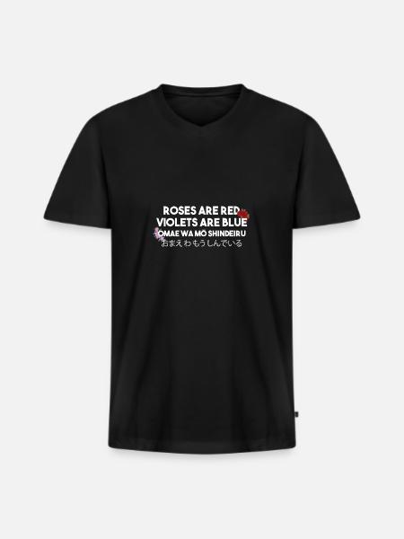 roses are red anime poem - Men's Premium Organic T-shirt with V-neck - black