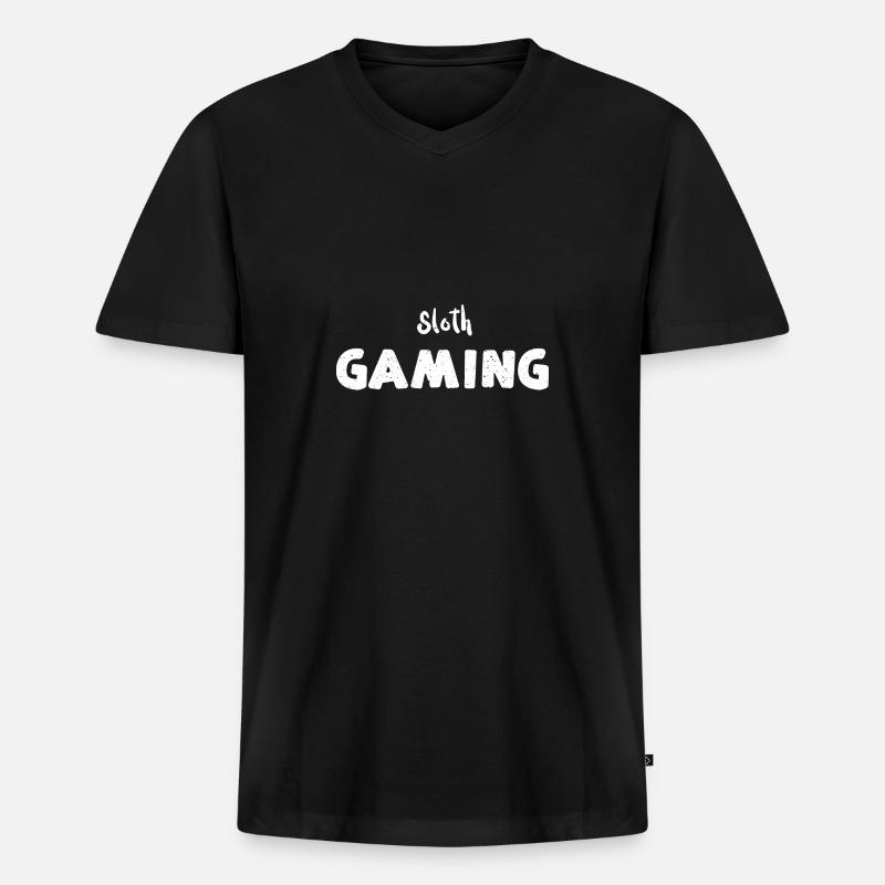 Sloth Gaming - Sloth - Männer Premium Bio T-Shirt mit V-Ausschnitt - Schwarz