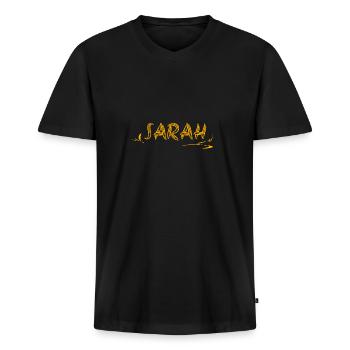 First name Sarah - Men's Premium Organic T-shirt with V-neck - black - Front - Nico (187cm)